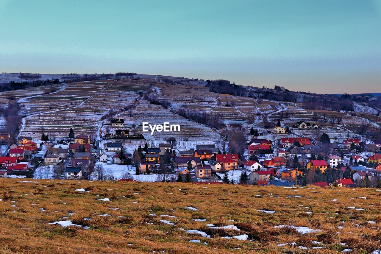 High angle view of buildings in city