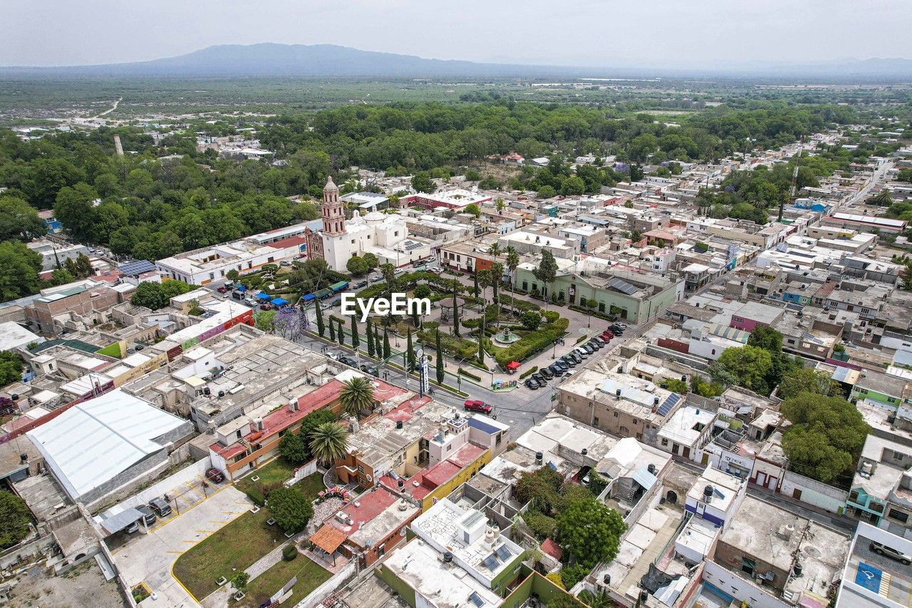 high angle view of townscape against sky