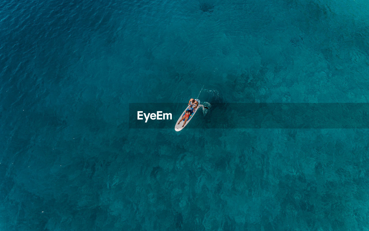 High angle view of woman in sea