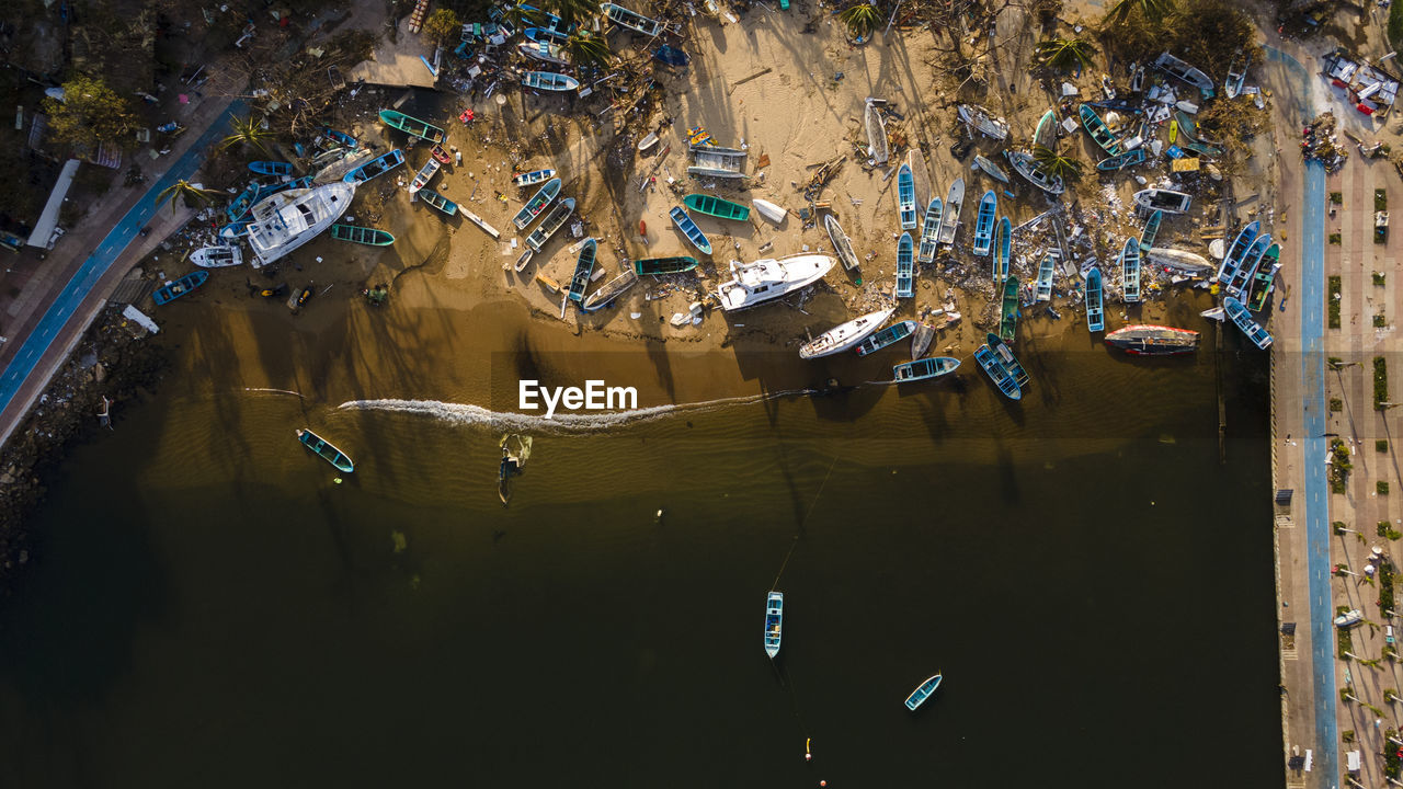 High angle view of acapulco beach after  hurracaine otis . 