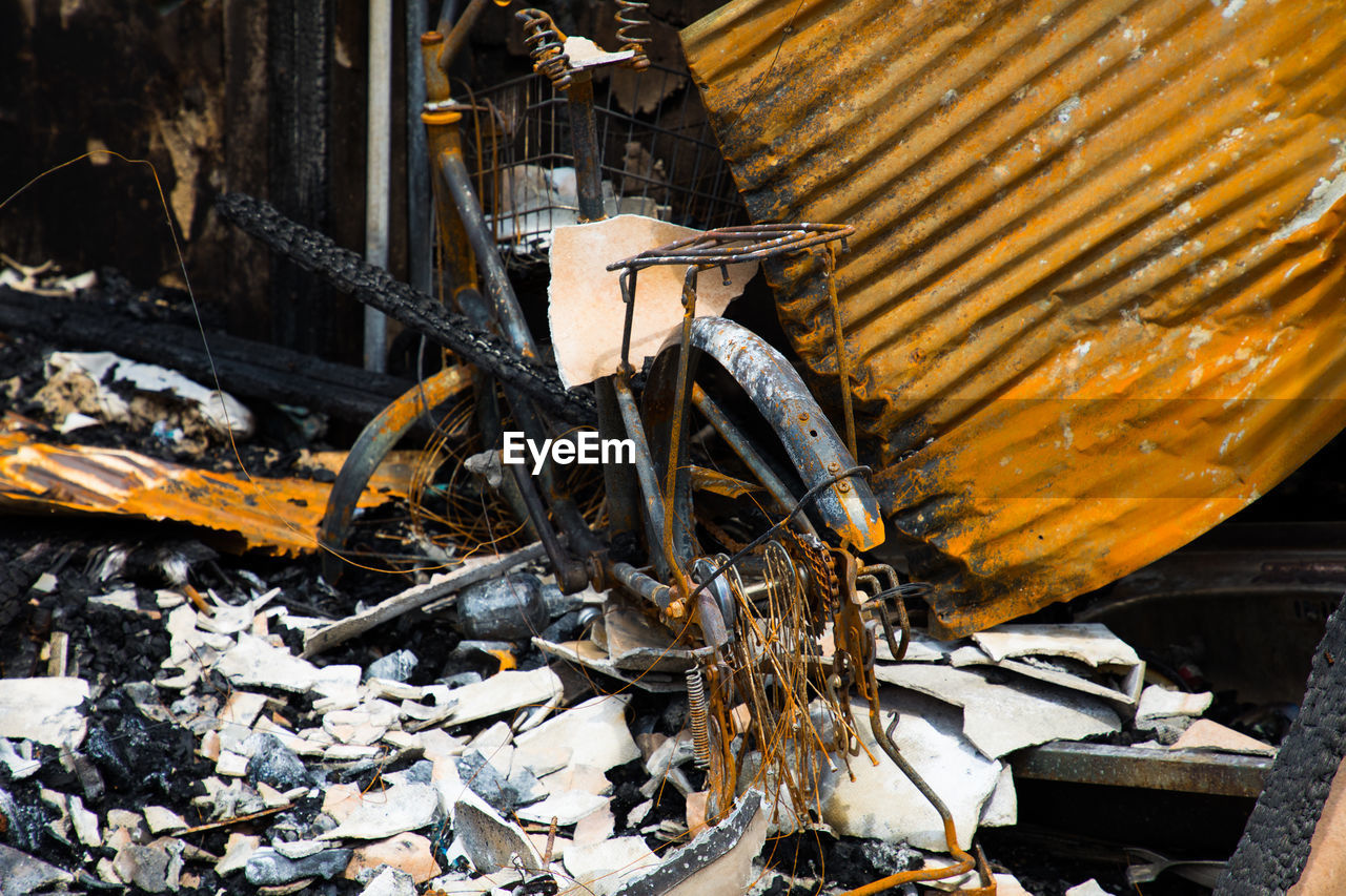 View of damaged bicycle outdoors