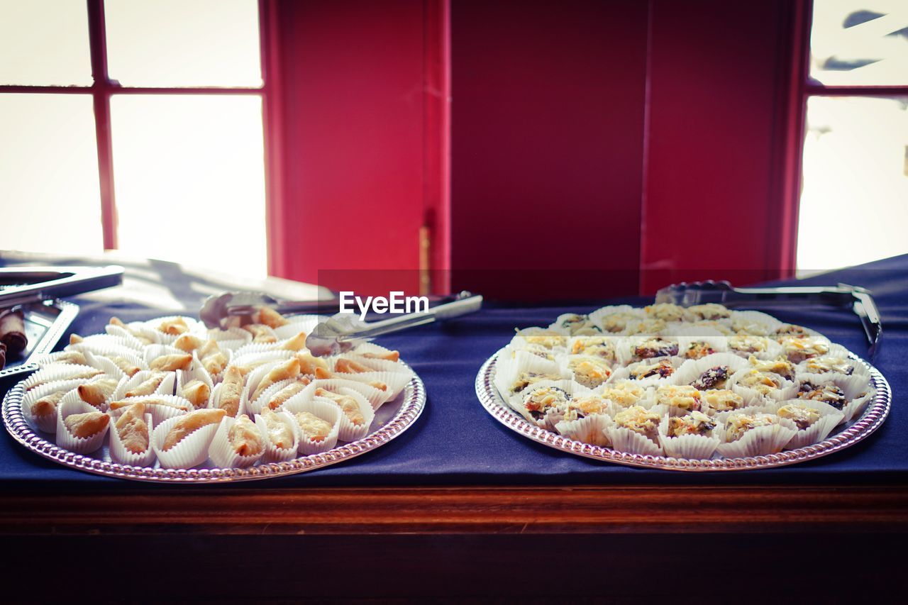 Close-up of food served on table