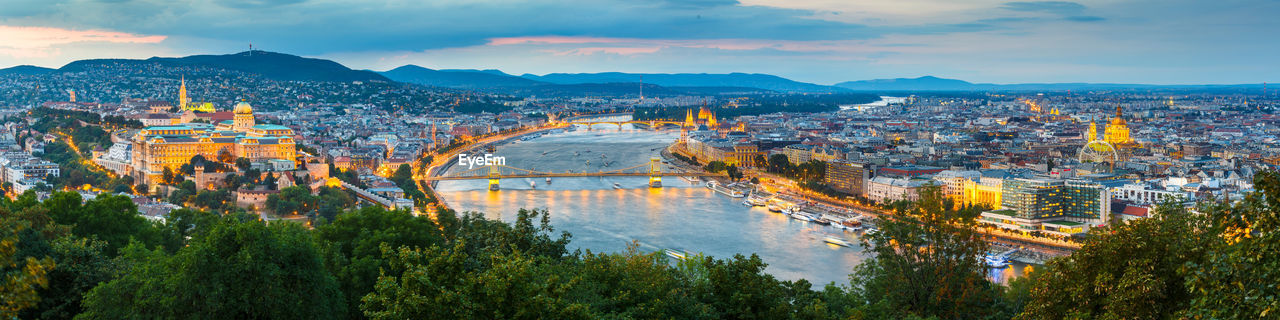 Panoramic iew of buda castle and river danube from citadella.