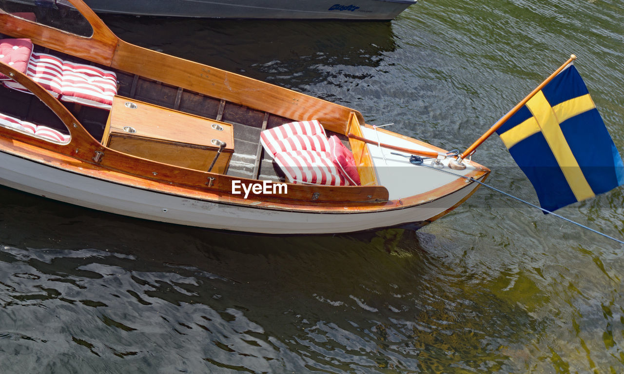 High angle view of boat on lake in sweden