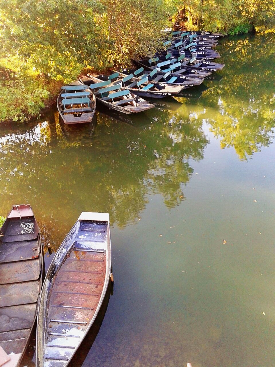 High angle view of abandoned boats in water