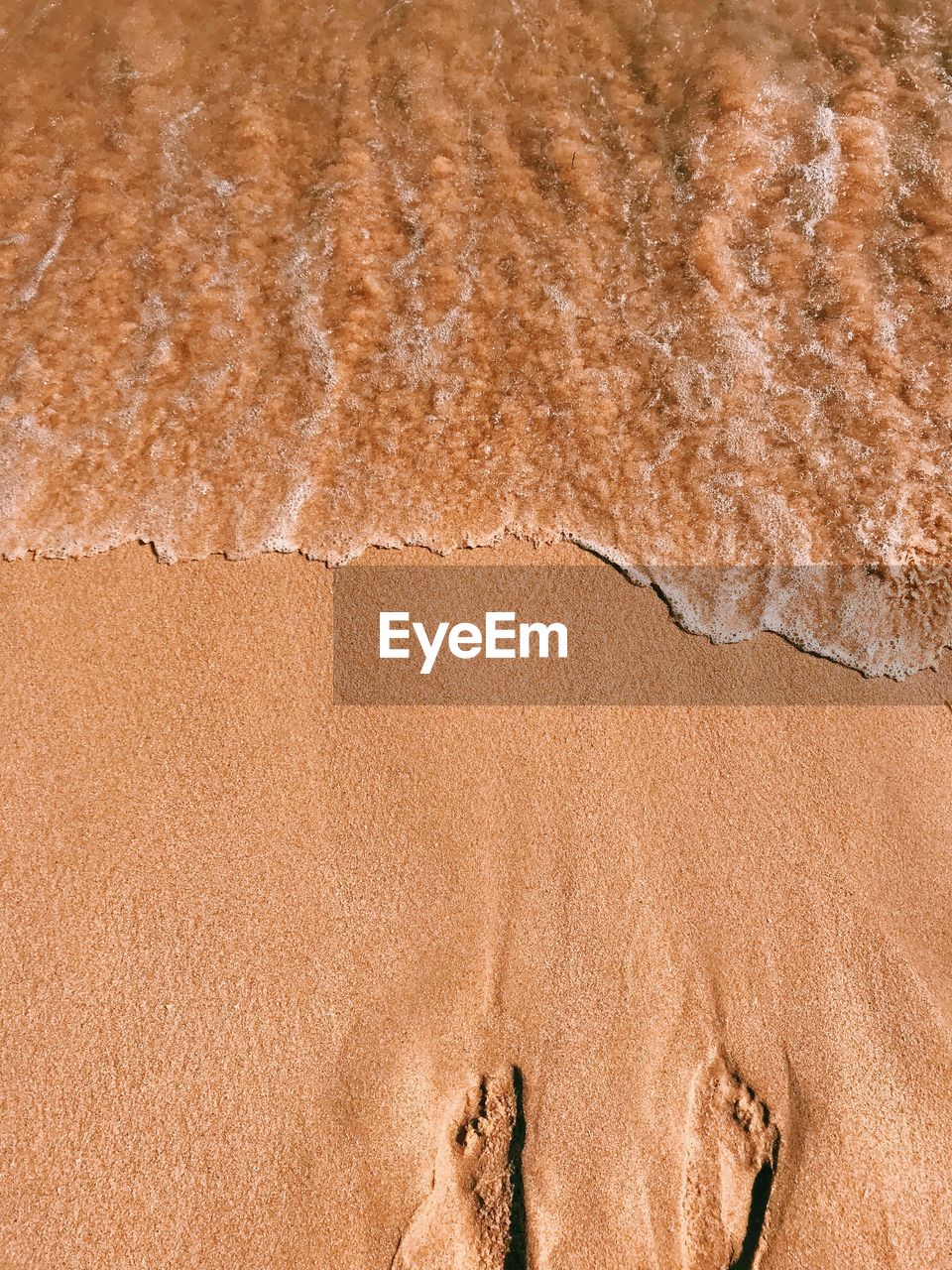 High angle view of footprints at beach