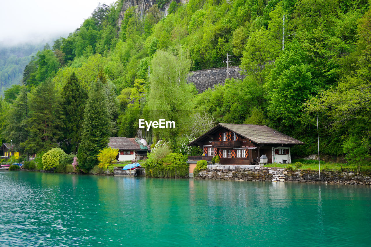 Beautiful lake brienz, switzerland with fog