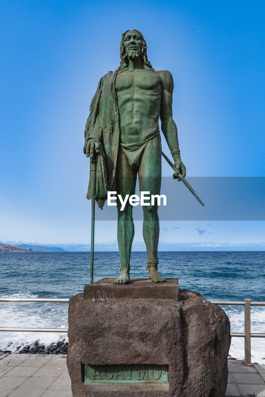 Candelaria,  spain, june 19, 2022.statue of the guanche king agaymo in candelaria, tenerife,