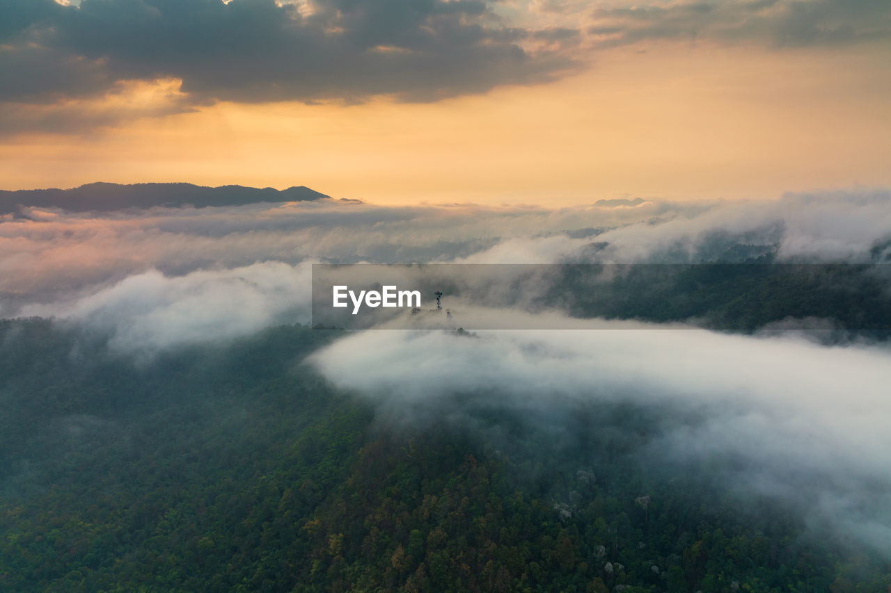aerial view of landscape against sky during sunset