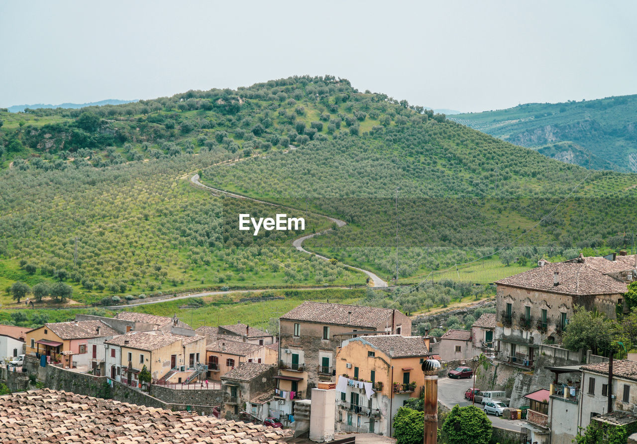 High angle view of townscape against sky