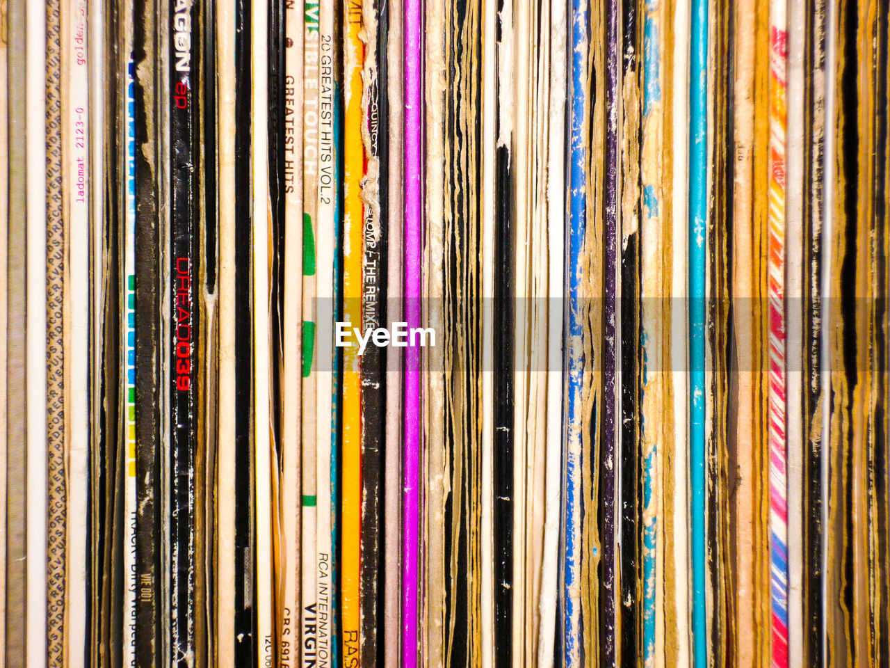 Full frame shot of multi colored vinyl records