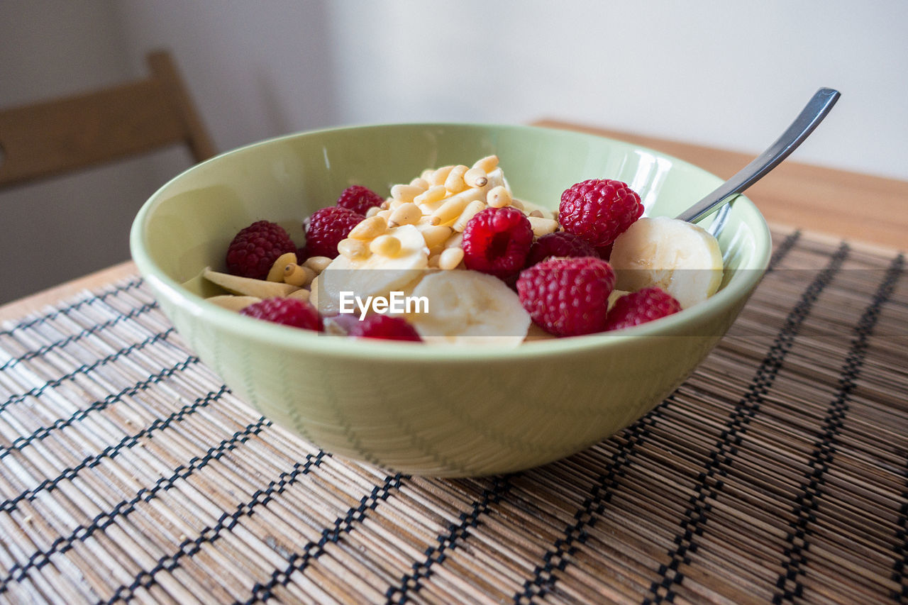 close-up of dessert in bowl on table