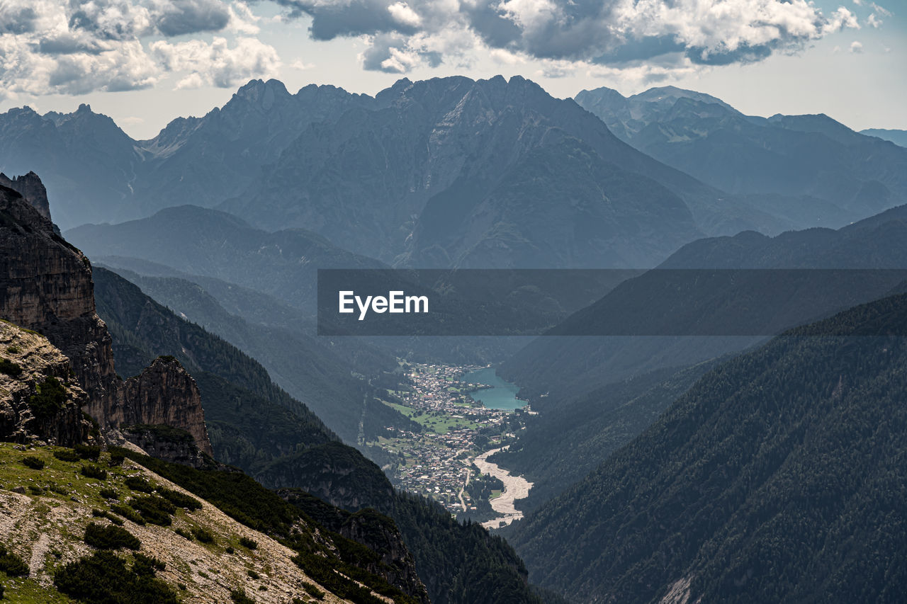 SCENIC VIEW OF MOUNTAINS AND VALLEY AGAINST SKY