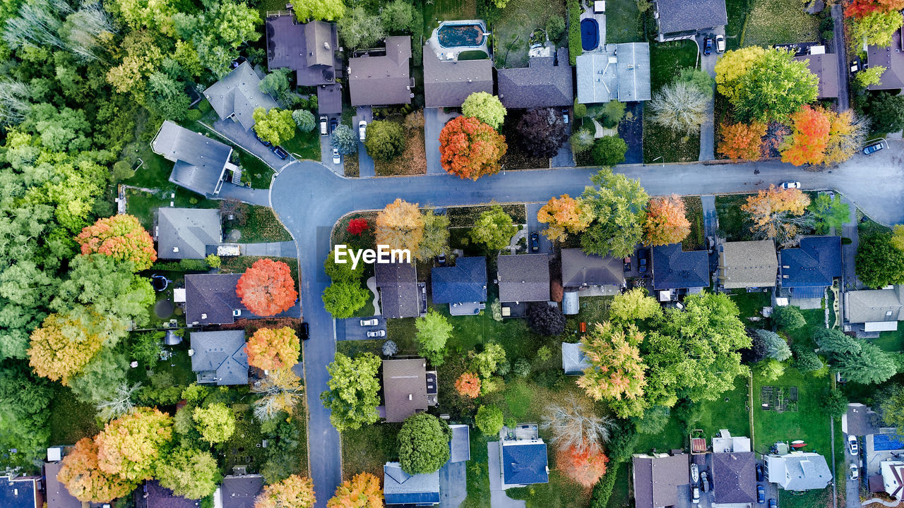 Aerial view of road amidst town