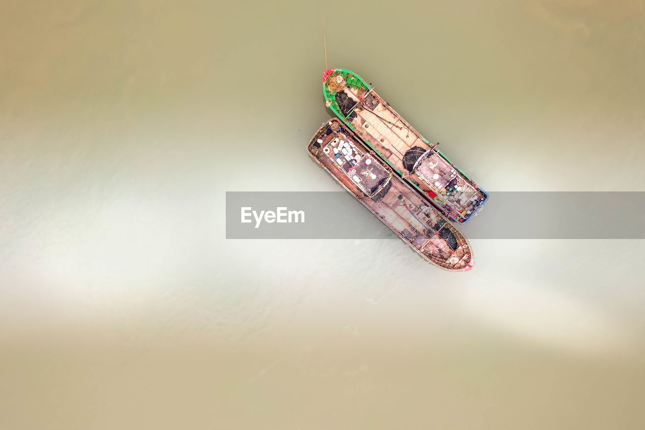 high angle view of boat on sea