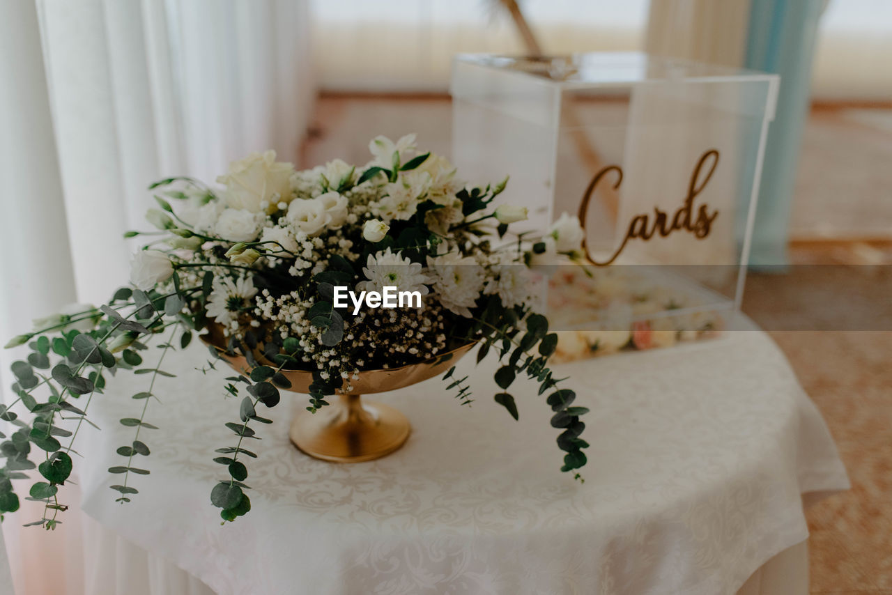 CLOSE-UP OF POTTED PLANT ON TABLE