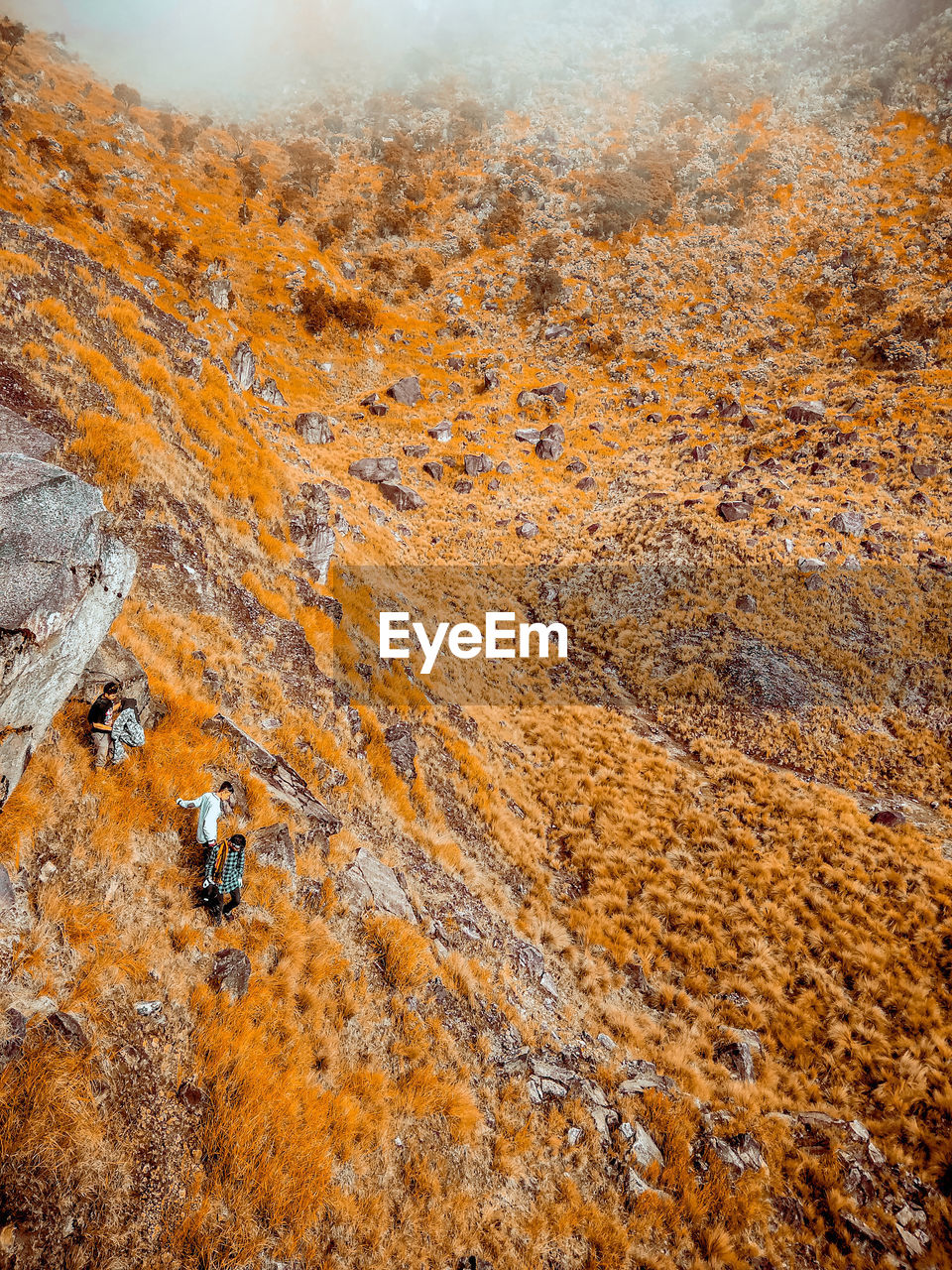 High angle view of people on mountain