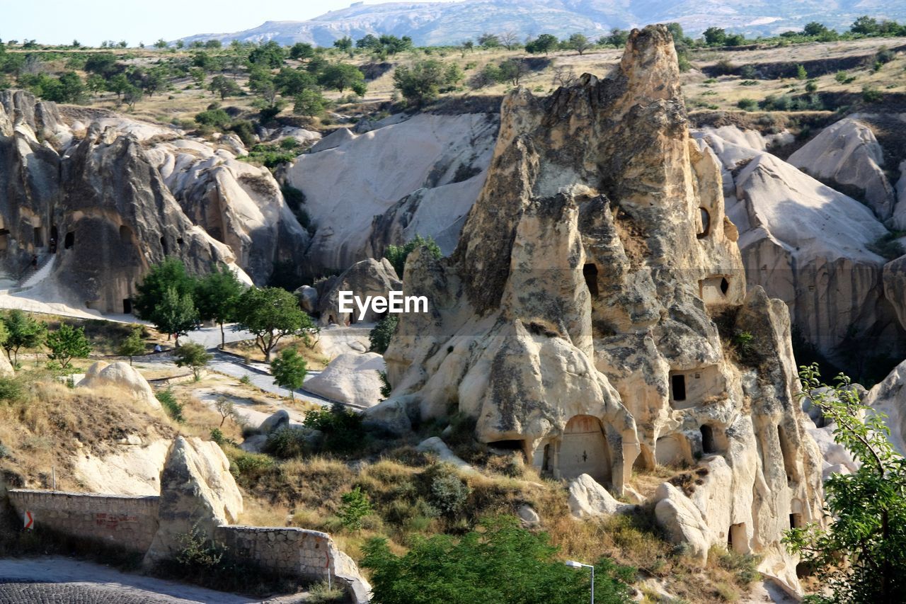 High angle view of rocks at uchisar castle