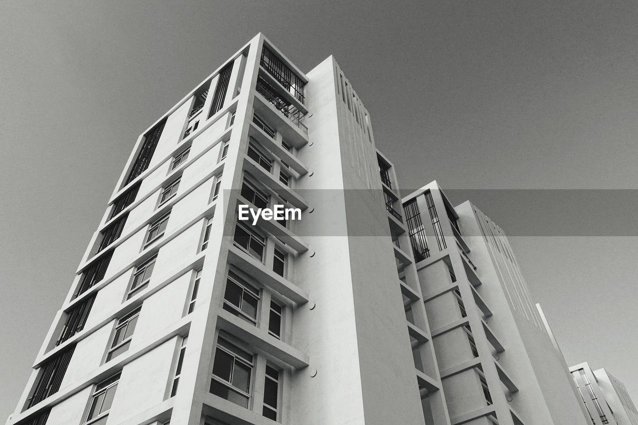 low angle view of modern building against clear sky