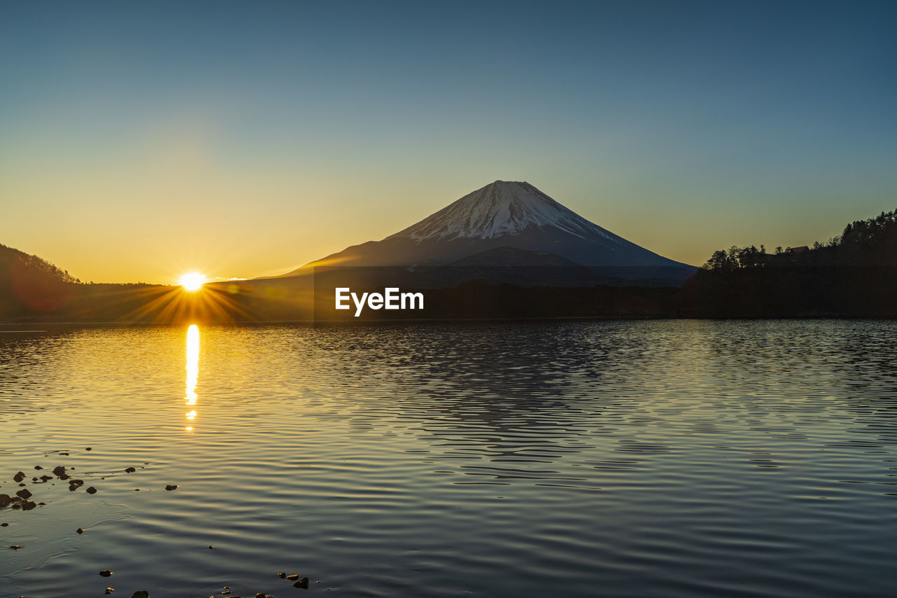 SCENIC VIEW OF LAKE AT SUNSET