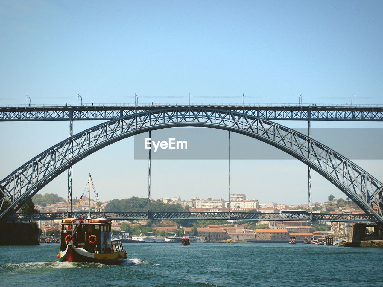 View of bridge over river against clear sky