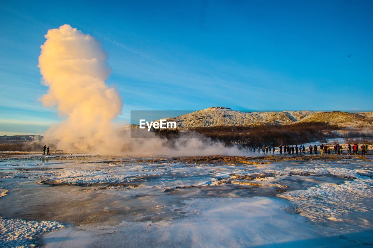 View of steam emitting from hot spring