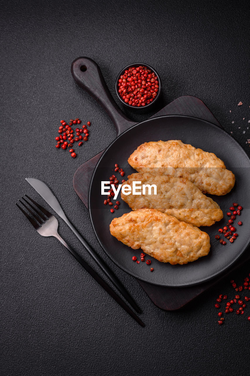 high angle view of food in plate on table