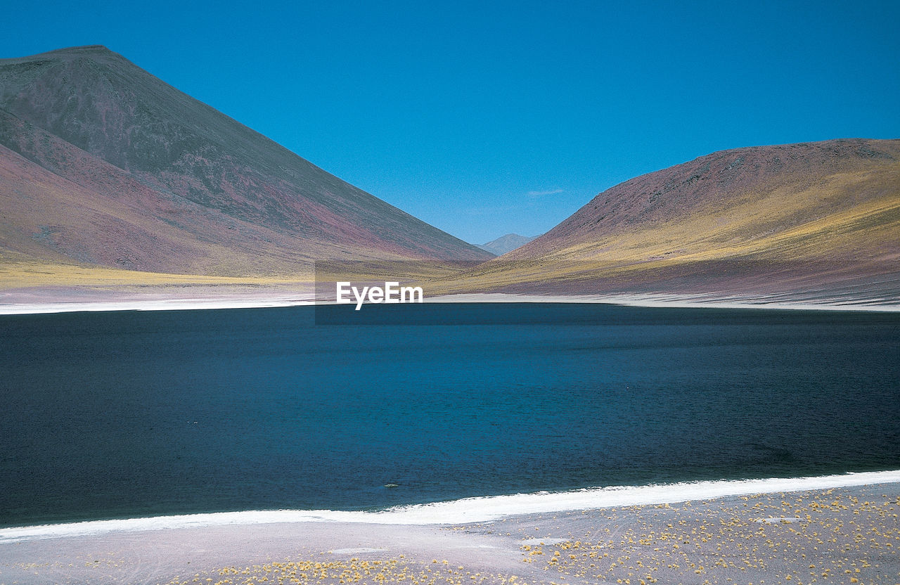 Scenic view of lake against blue sky