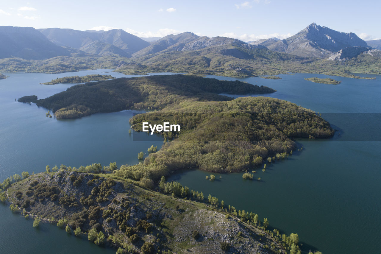 Porma's reservoir and dam from aerial view