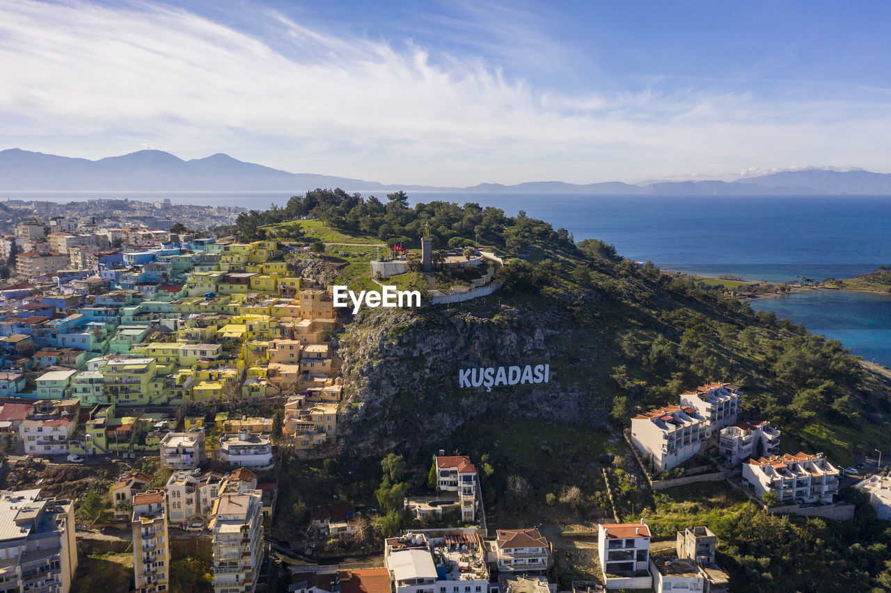 Turkey, aydin province, kusadasi, aerial view of kese dagi hill in summer