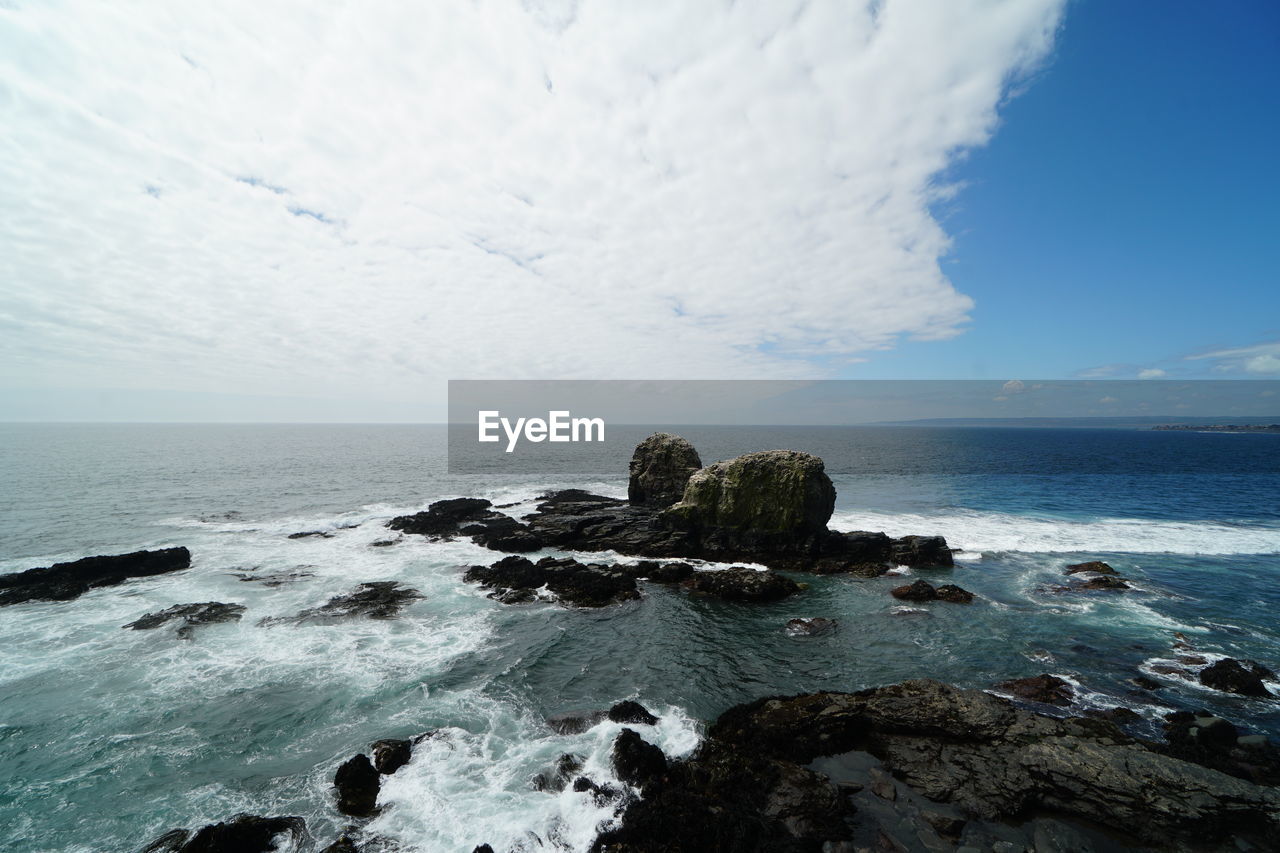 SCENIC VIEW OF SEA SHORE AGAINST SKY