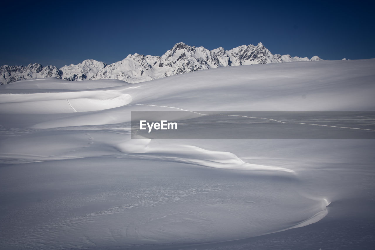 Scenic view of snowcapped mountains against sky