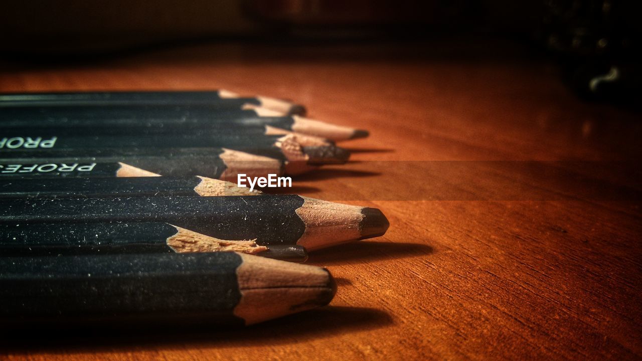 Close-up of pencils on table