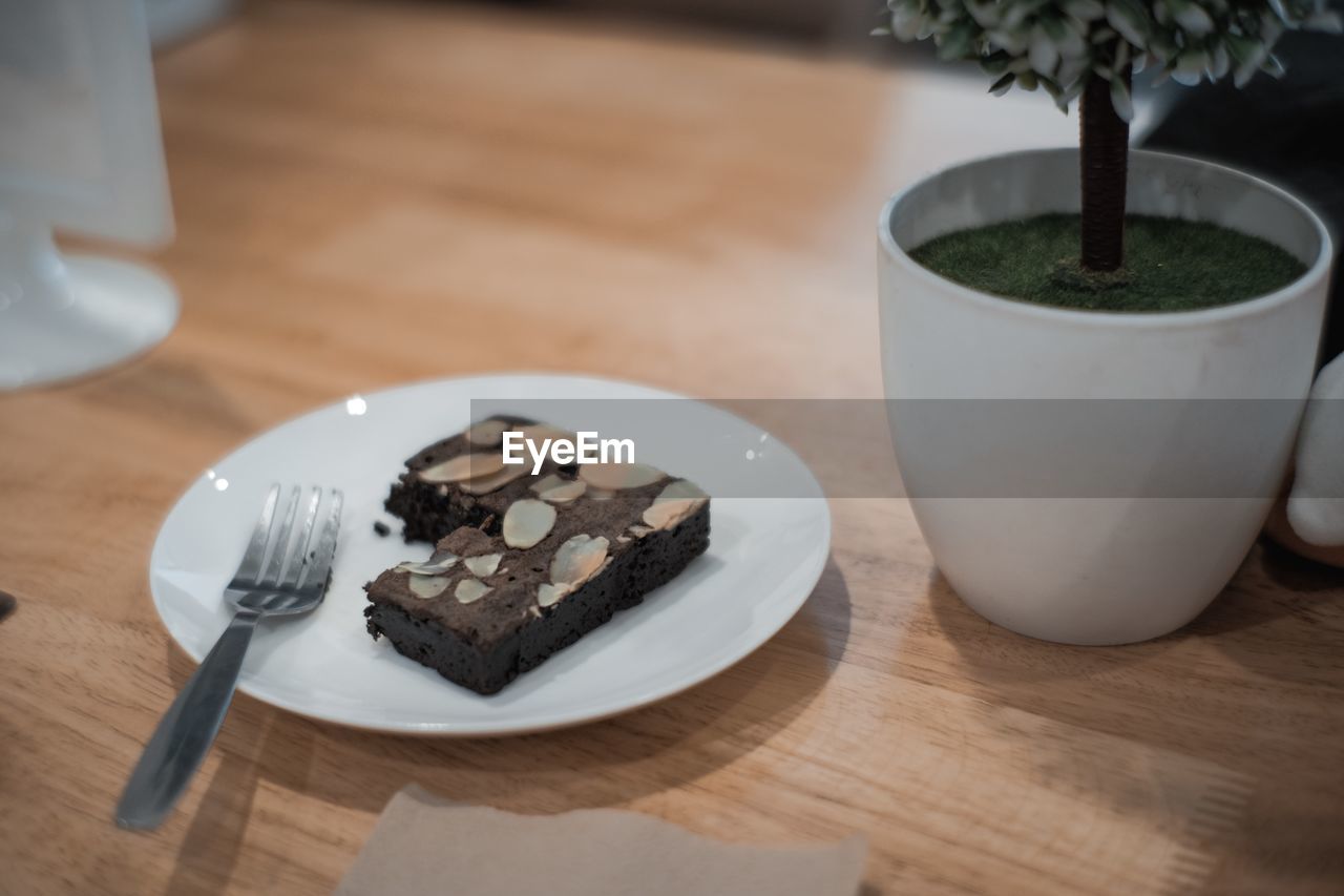 High angle view of breakfast served on table