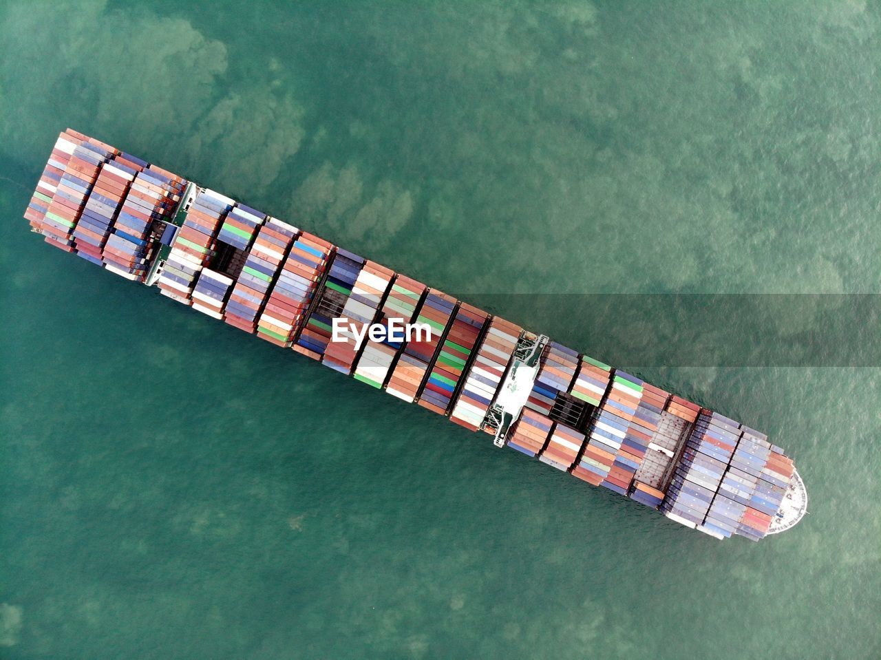 World biggest containership from above. anchored in singapore strait.