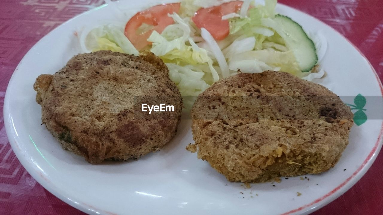 Close-up of shami kebab in plate on table