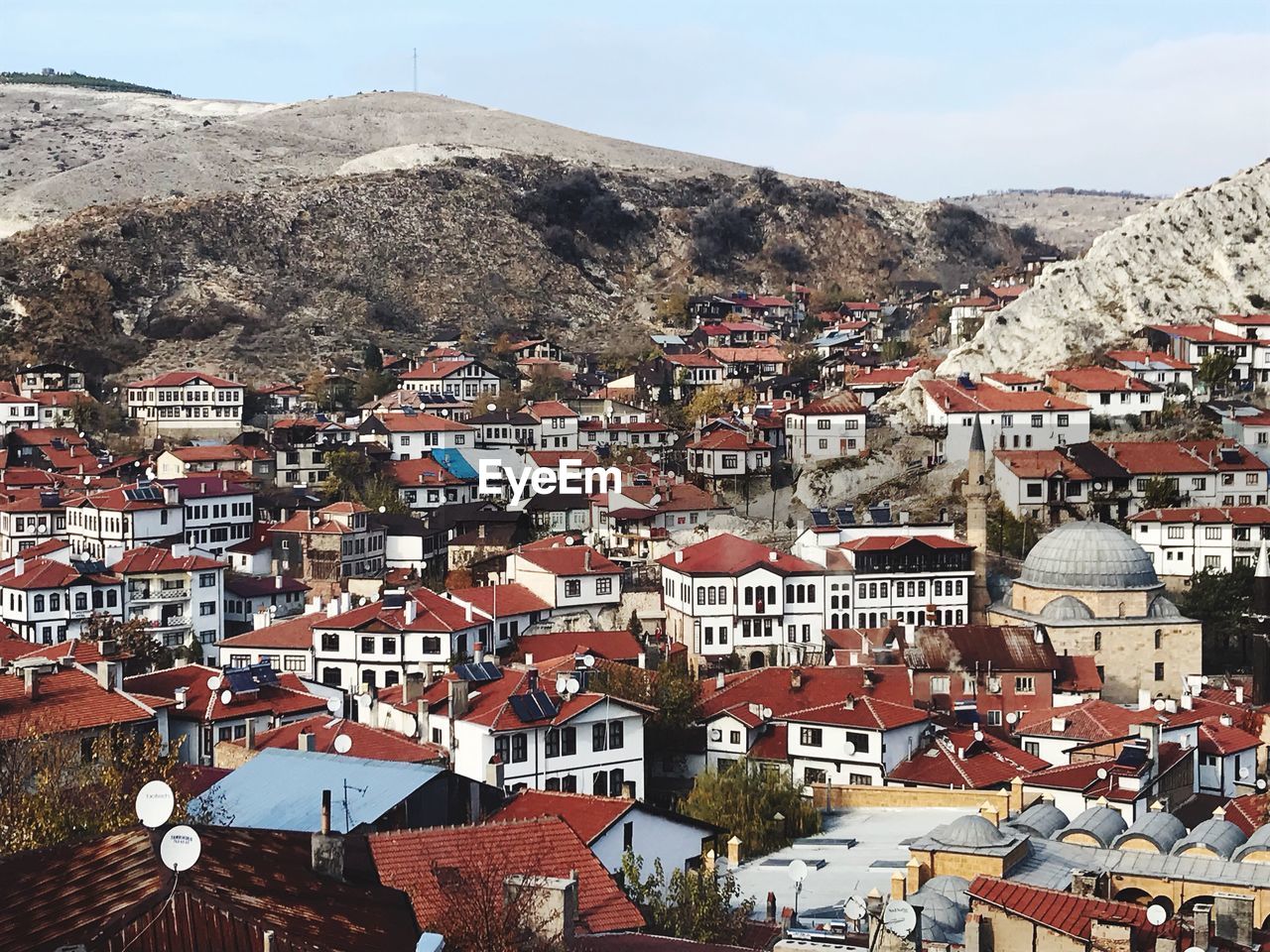 High angle view of townscape against sky