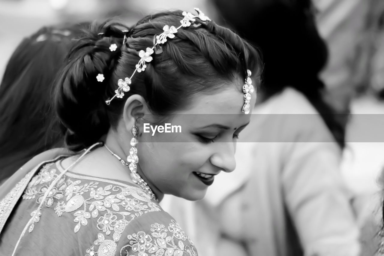 Close-up of smiling bride