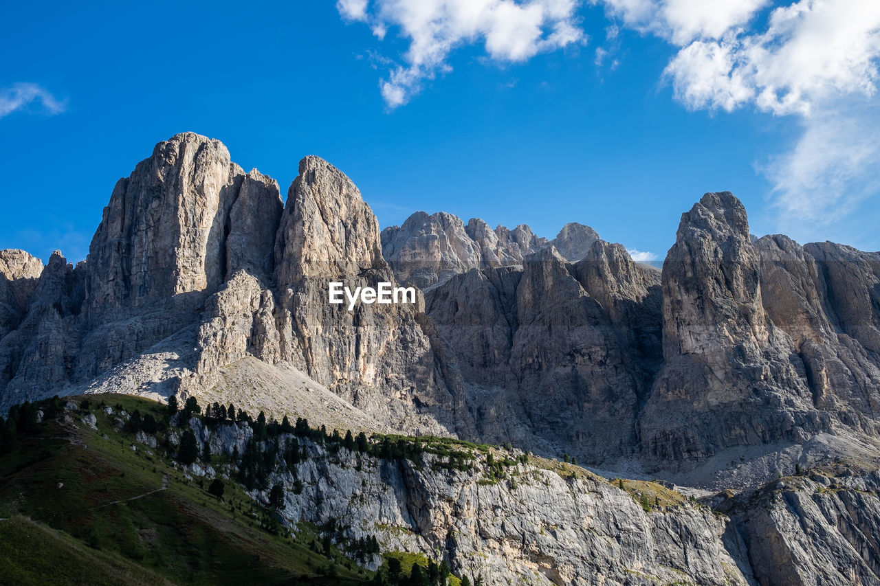 Panoramic view of rocks and mountains against sky