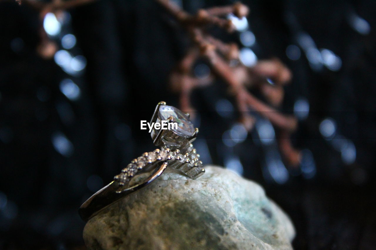 Close-up of engagement stone ring