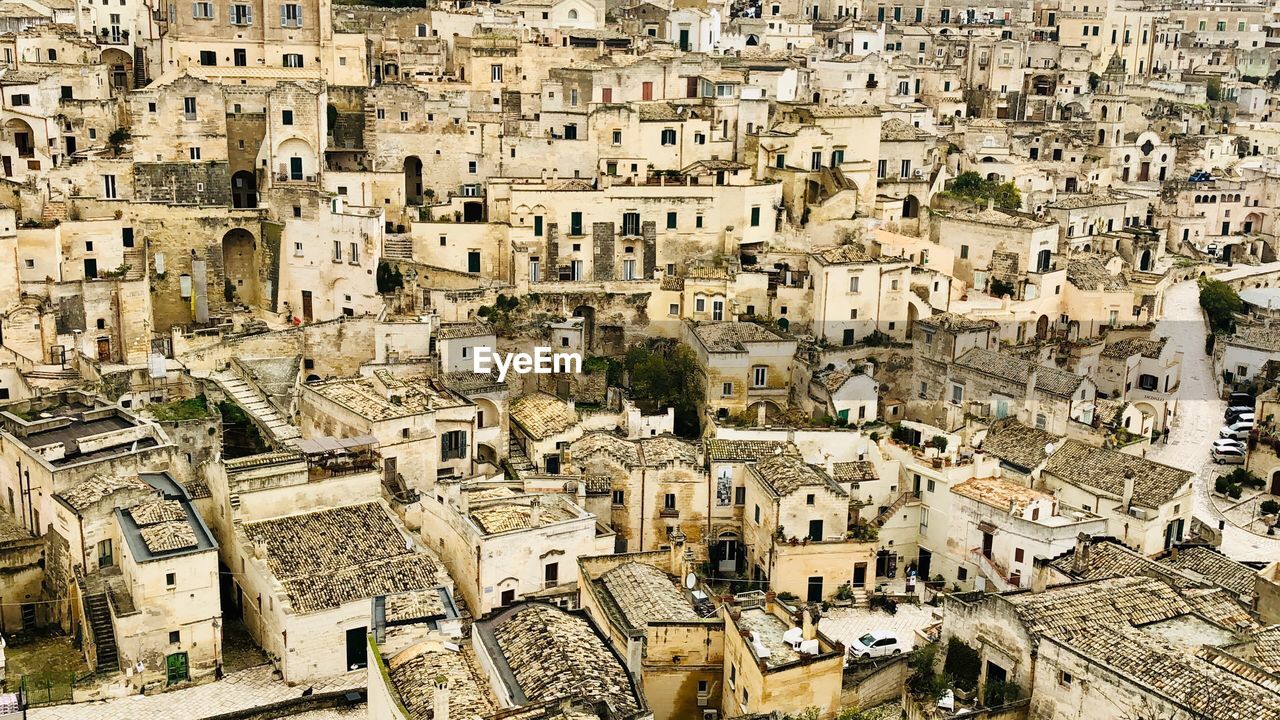 High angle view of buildings in city