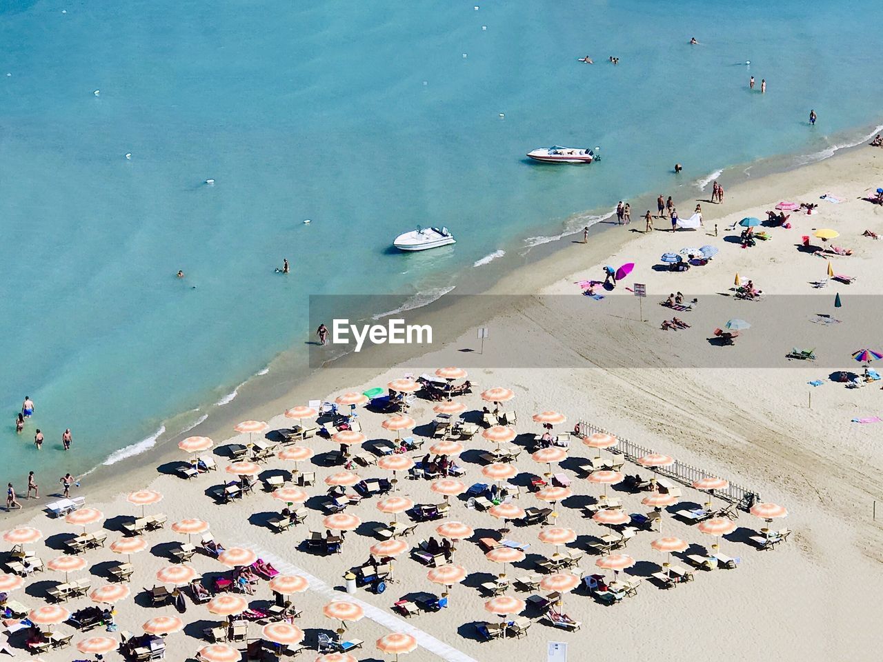 High angle view of parasol on beach