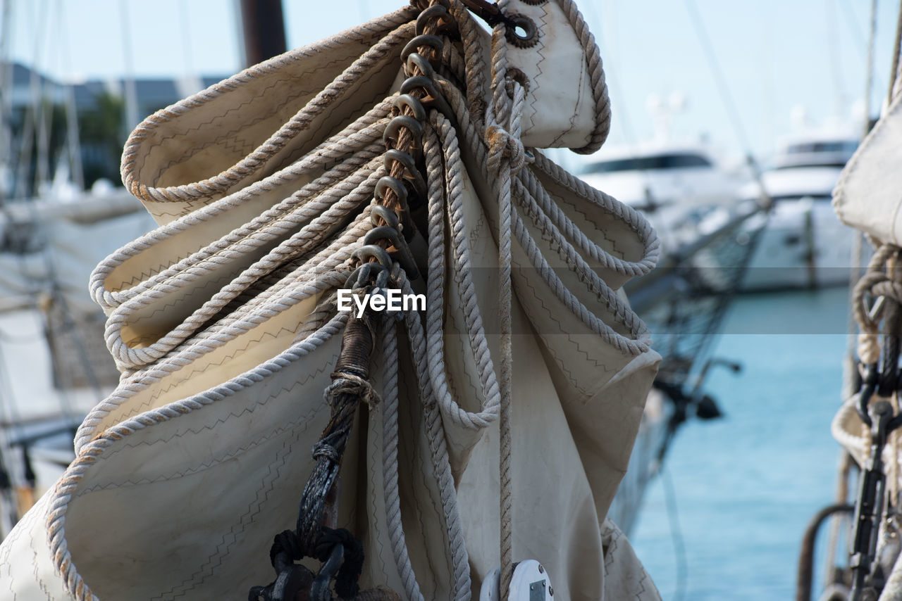 Close-up of rigging on boat