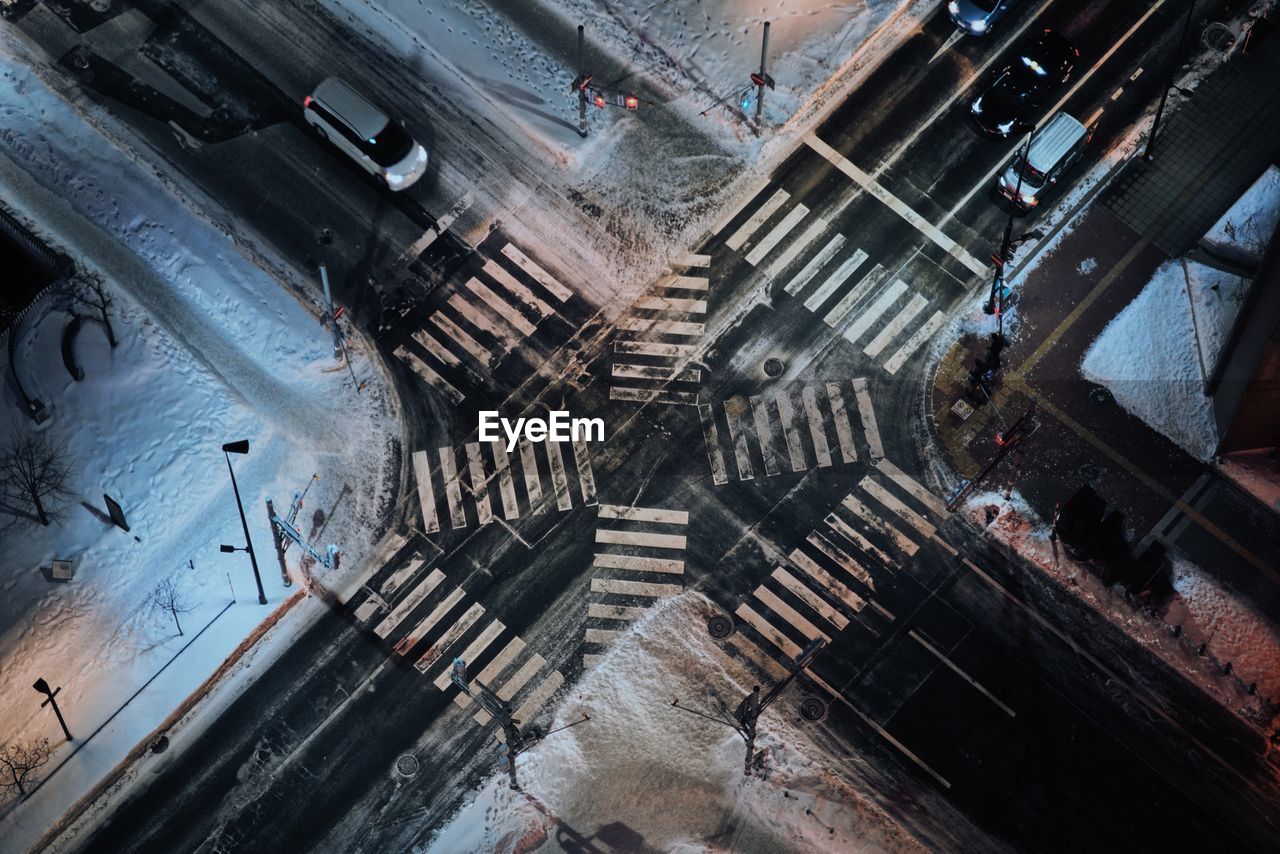 High angle view of street amidst buildings in city