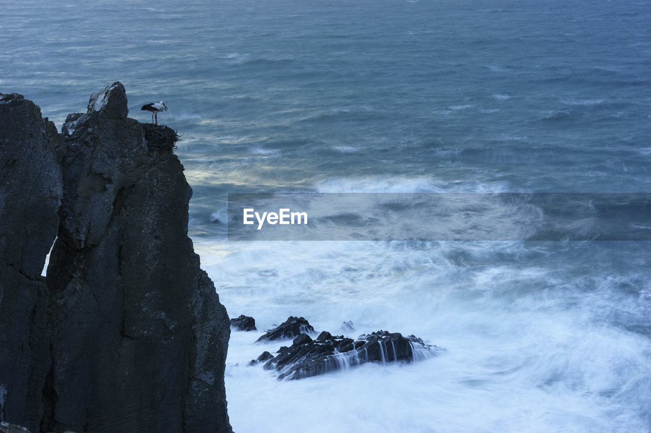 Rock formation and stork nest