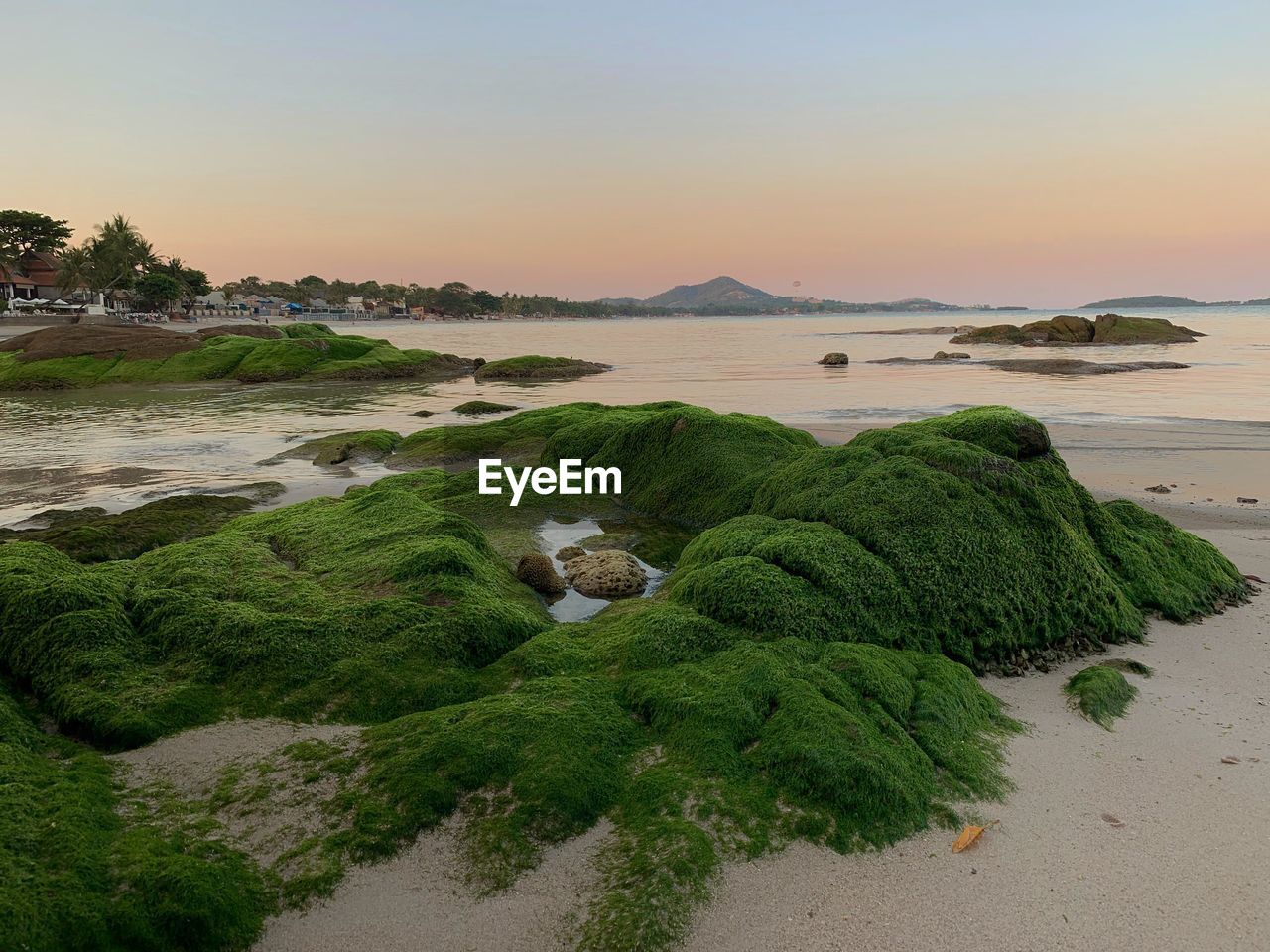 Scenic view of sea against clear sky during sunset