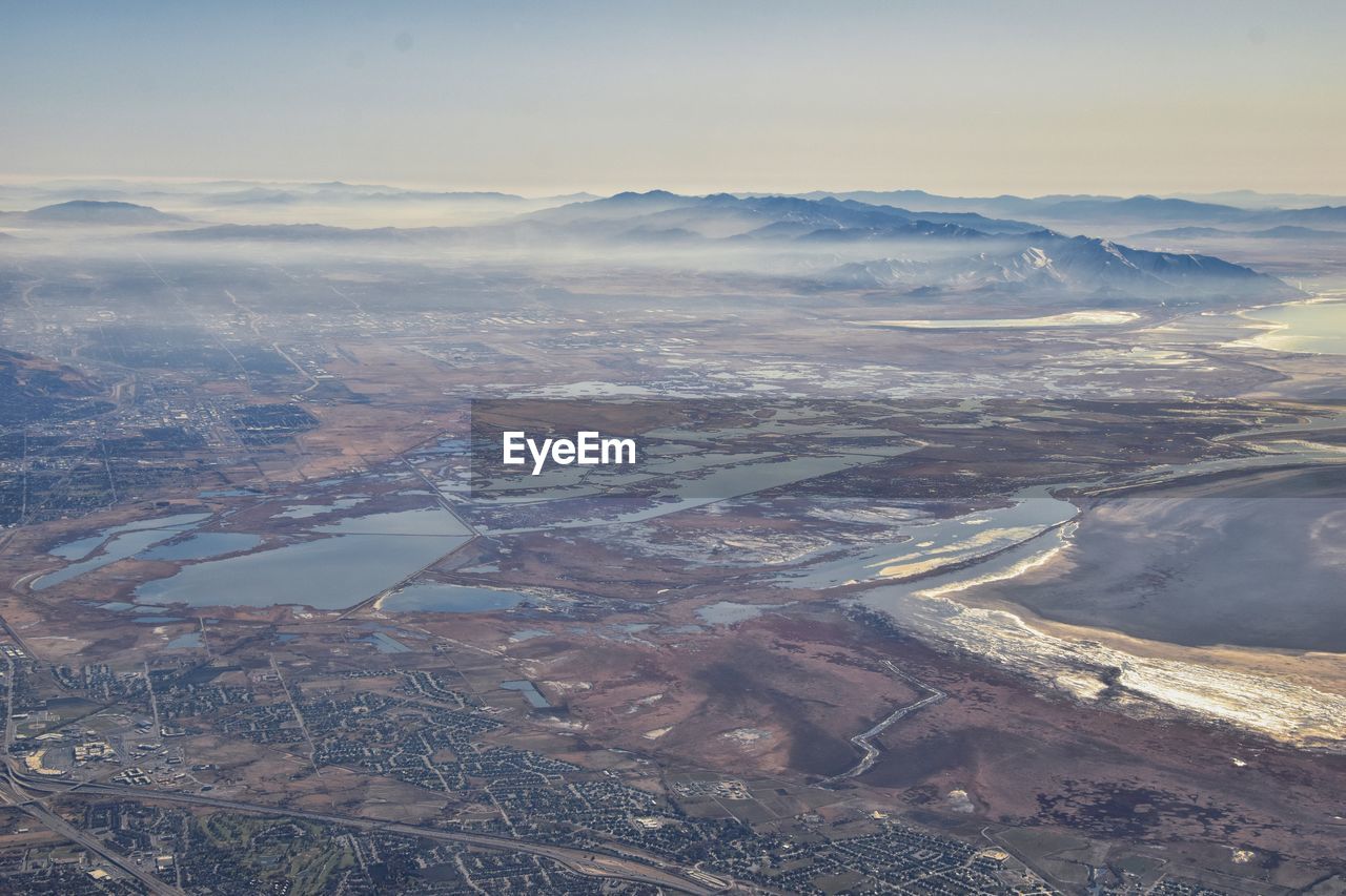 Wasatch front rocky mountain range aerial view from airplane in fall salt lake salt lake city utah