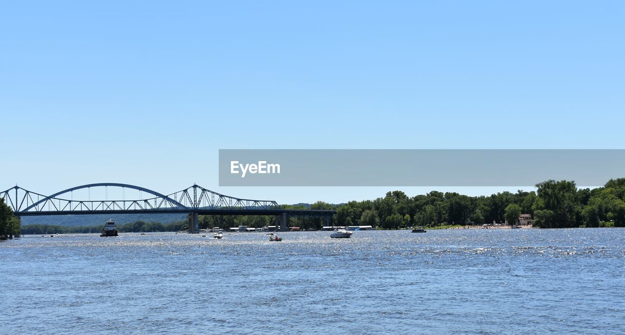 SCENIC VIEW OF BRIDGE OVER RIVER AGAINST CLEAR SKY