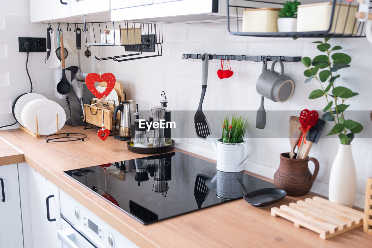 kitchen utensils on table at home