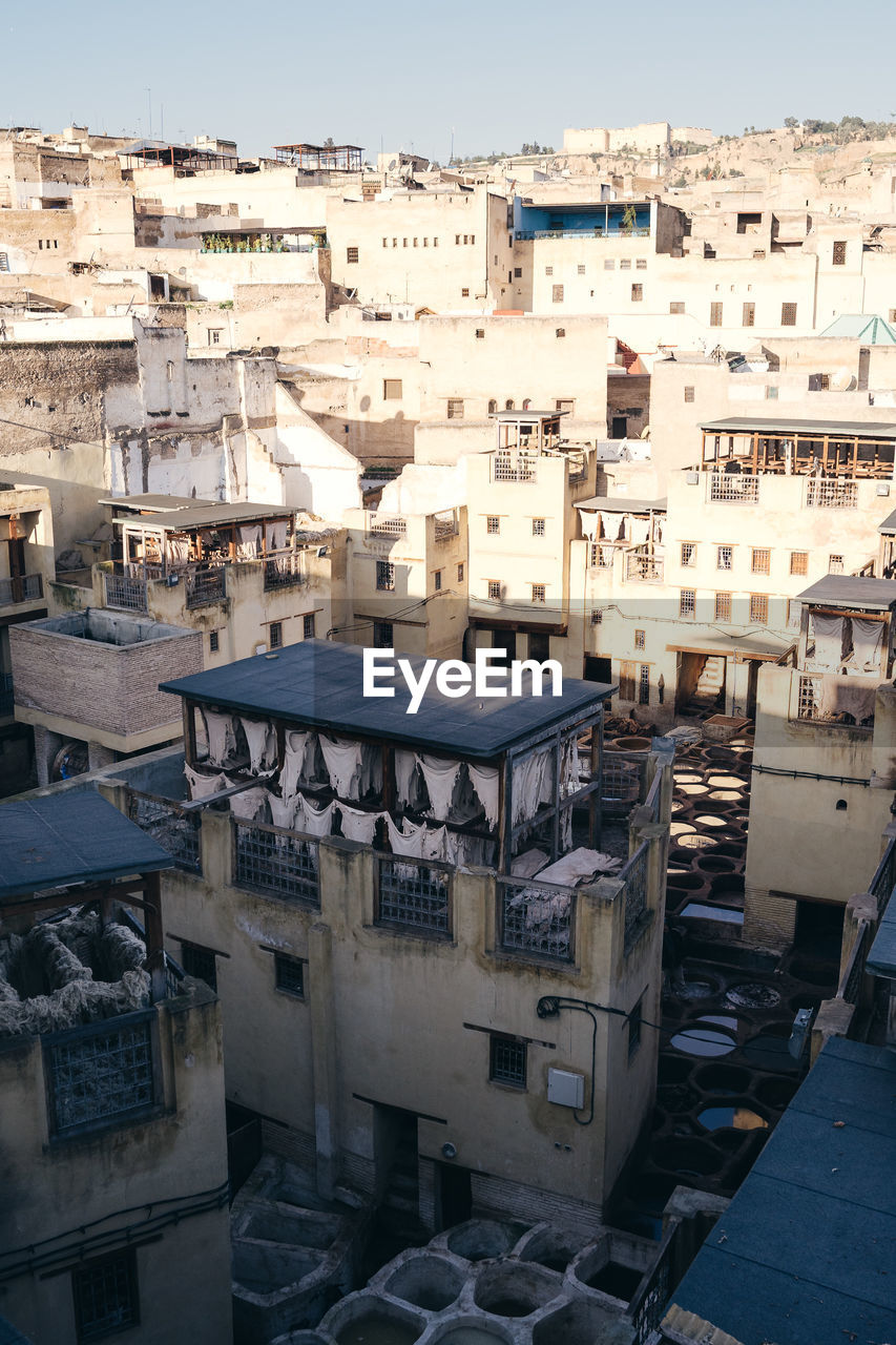 High angle view of buildings in city